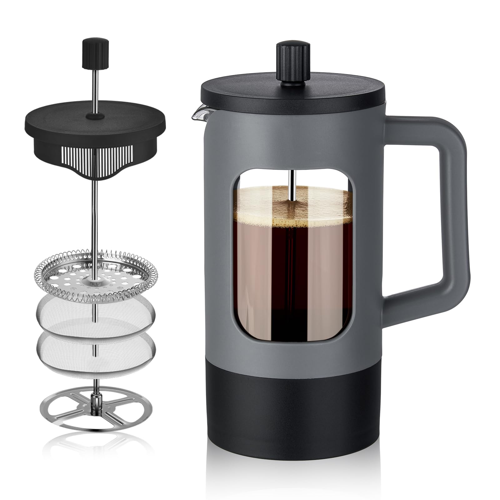 Yolife French Press Coffee Maker, 34 Oz / 4 Cup Coffee Tea Press With Heat-Resistant Borosilicate Glass, 4-Level Filtration Syst