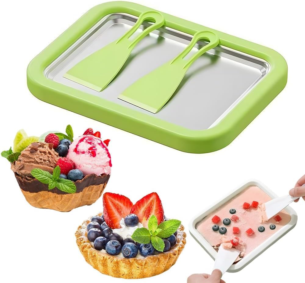 2026 Rolled Ice Cream Maker - 3-Minute Portable Ice Cream Machine with Stainless Steel Freeze Tray & 2 Scrapers, No Electricity 