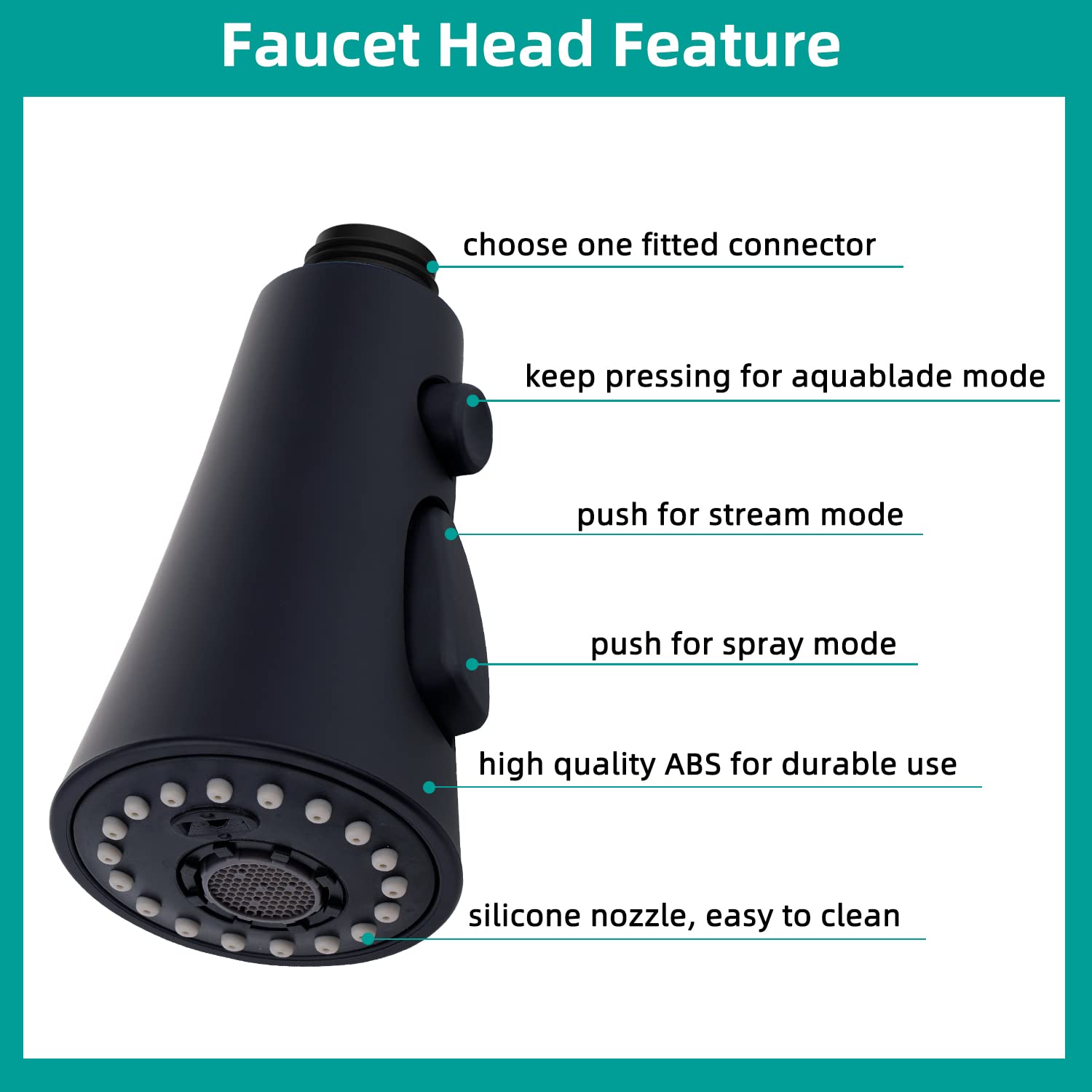 Hygie Rinse Kitchen Faucet Head Replacement, Pull Down Kitchen Faucet Sprayer Head With 9 Adapter Kit, 3 Function Kitchen Sink F