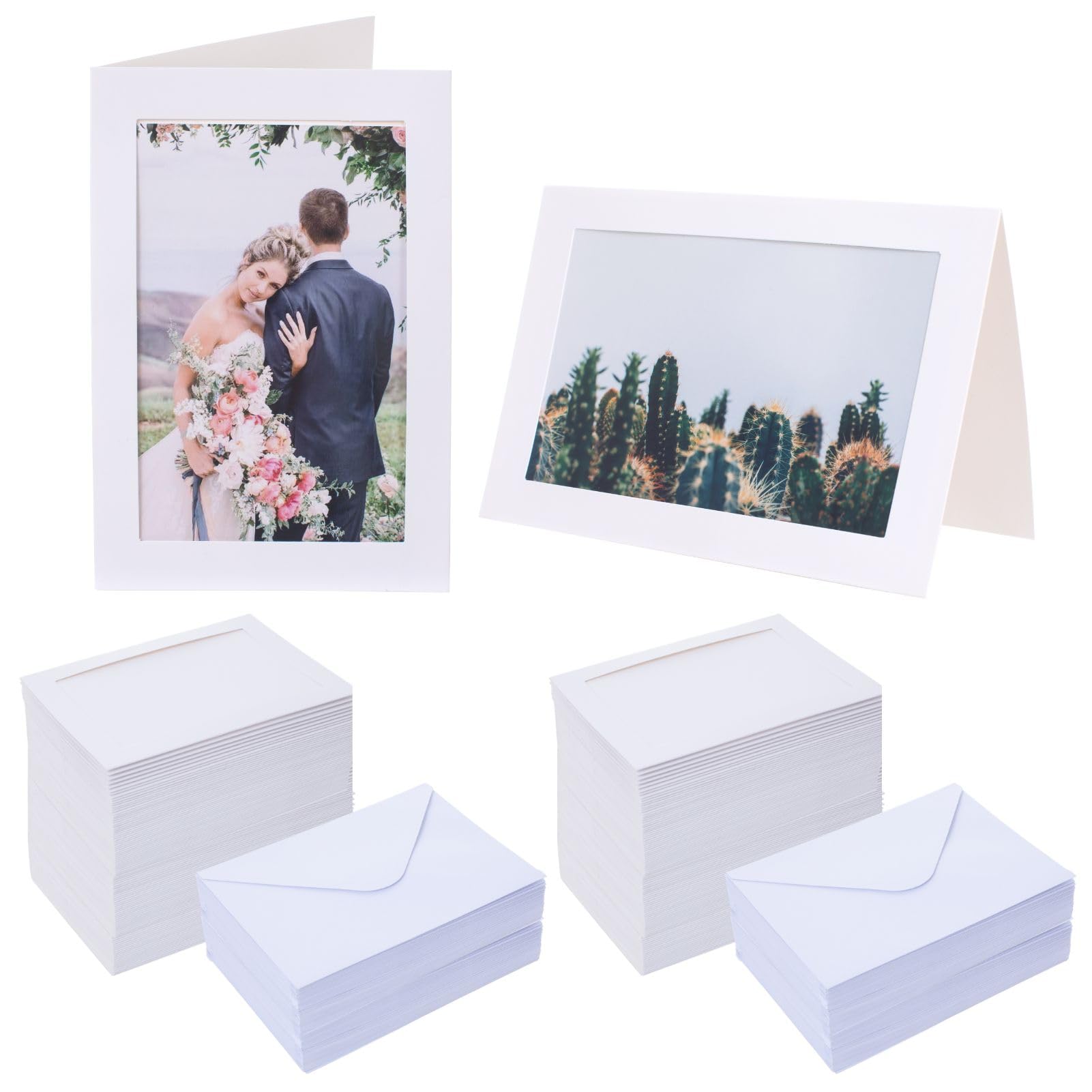 Litpoetic 200 Count Photo Frame Cards with Envelopes 4x6 Paper Picture Frame Notecards Photo Card Holder Set for Thanksgiving, H