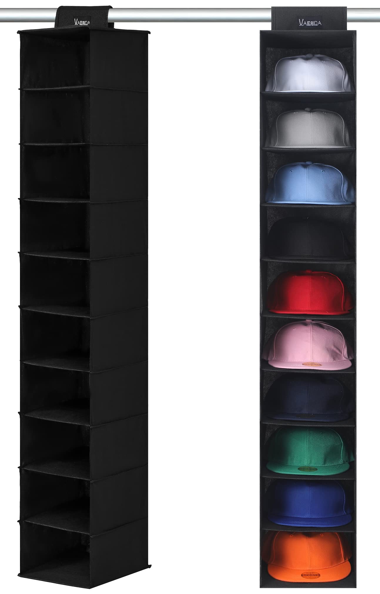 VAESIDA Hat Rack for Closet  10 Shelf Hanging Hat Organizer for Baseball Caps Storage  Hat Holder Organizer for Hat Display  Best Space Saving Hat Racks for Baseball Cap Organizer  Black