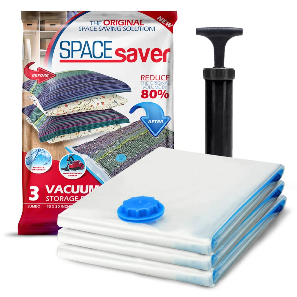 Spacesaver Vacuum Storage Bags (Jumbo 3 Pack) Save 80% On Clothes Storage Space - Vacuum Sealer Bags For Comforters, Blankets, B