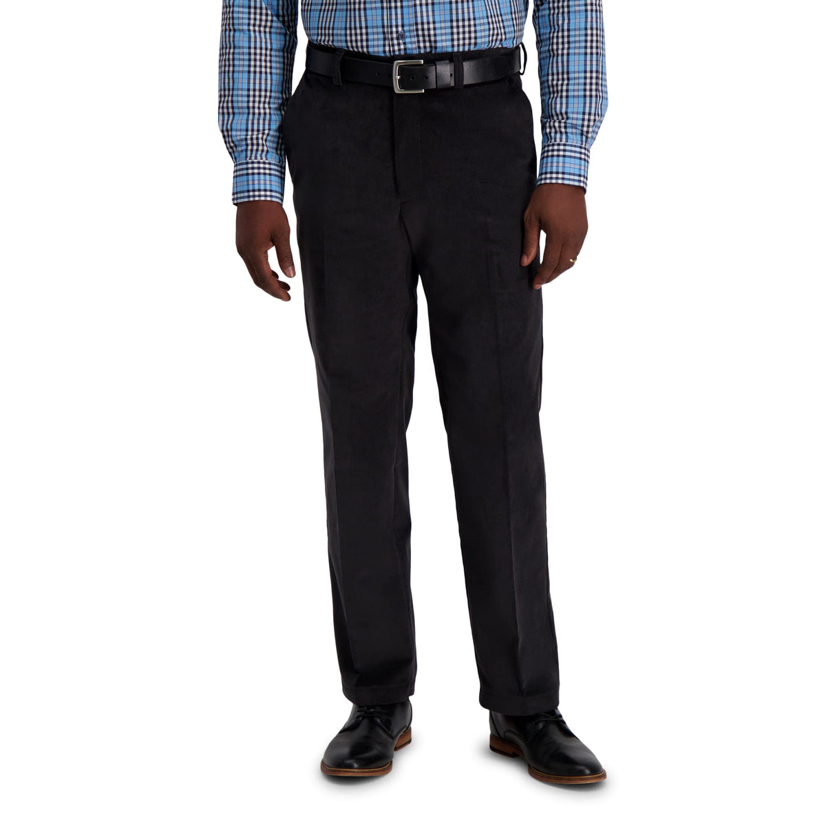 Haggar Mens Stretch Corduroy Expandable Waist Classic Fit Flat Front Casual Pants, Dark Grey, 34W X 30L Us