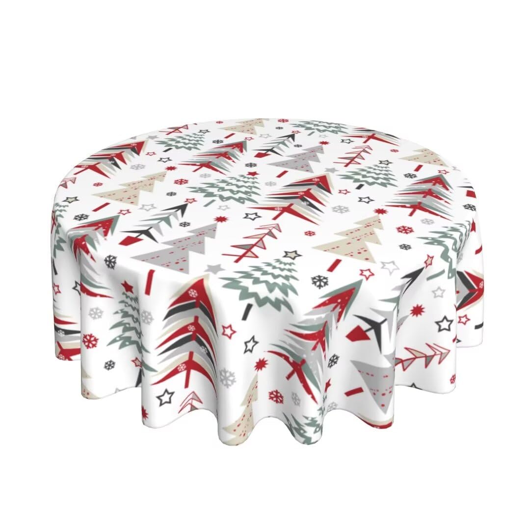 BETGINY Merry Christmas Tablecloth 60 Inch Round Colorful Christmas Trees Table Cloth Washable Holiday Winter Table Cover for Ki