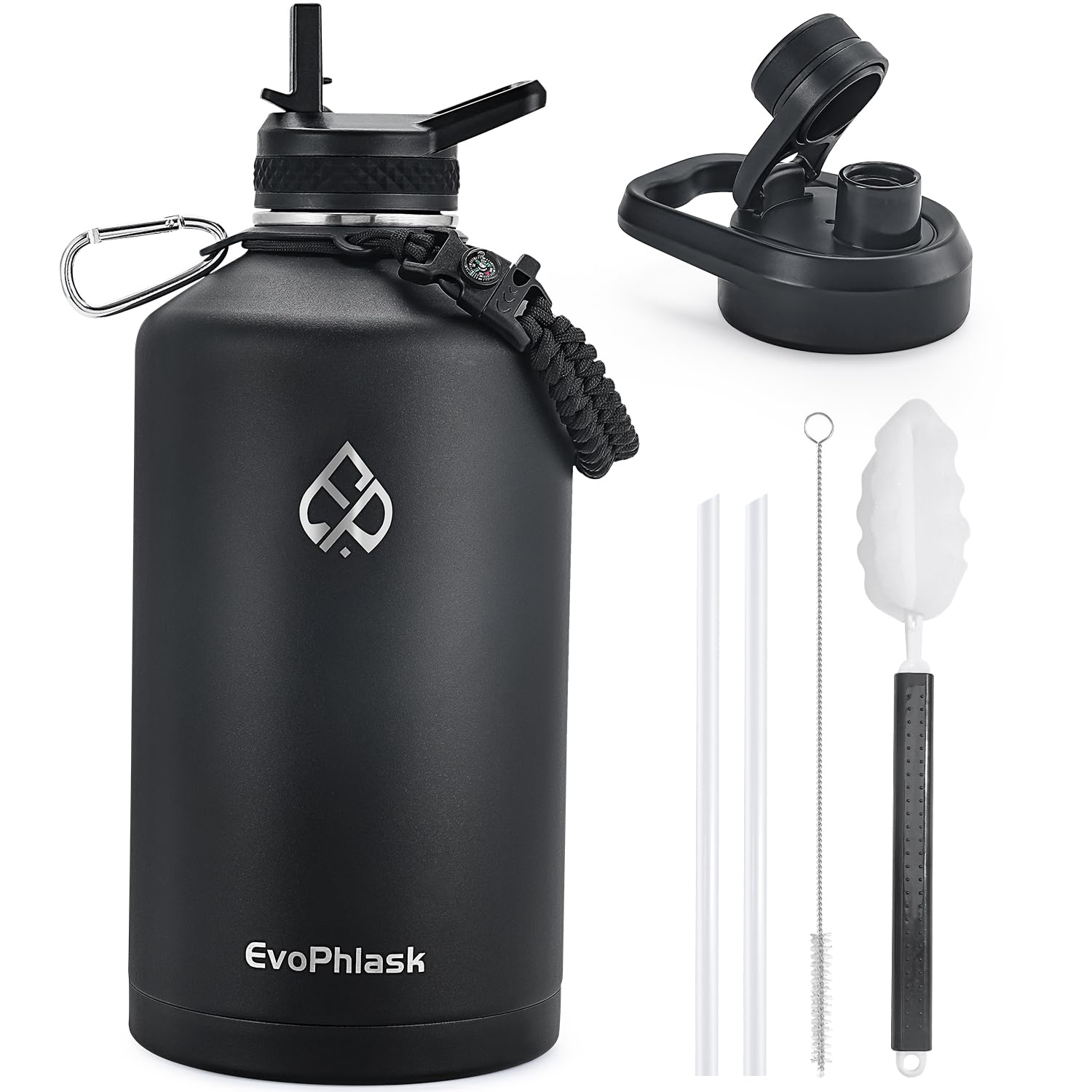 EvoPhlask 1 Gallon Water Bottle Insulated(Cold for 48Hrs), Matte Black