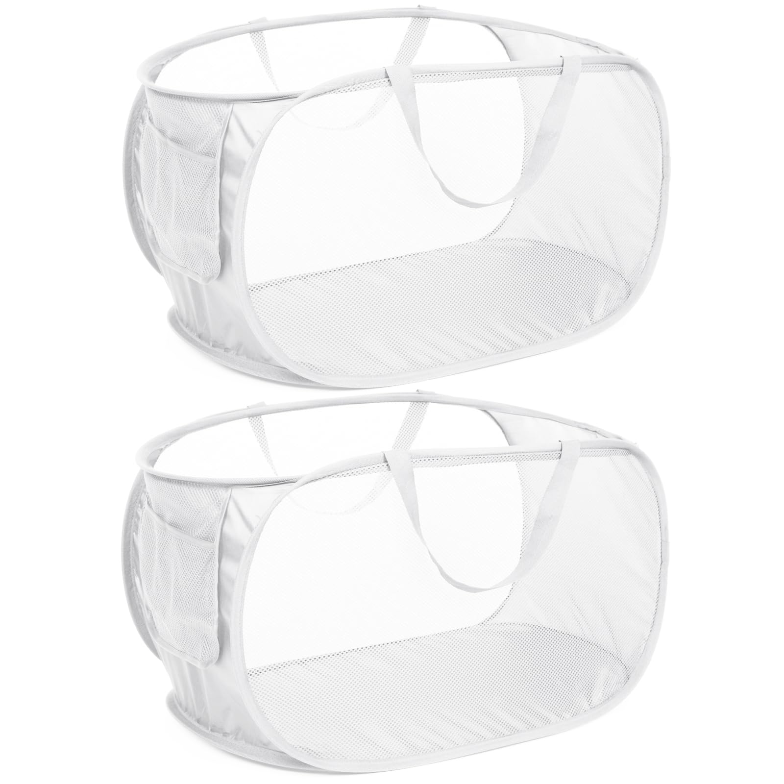 Strong Mesh Pop Up Laundry Basket, Collapsible Laundry Hamper With Side Pocket, Foldable Clothes Hamper With Durable Reinforced