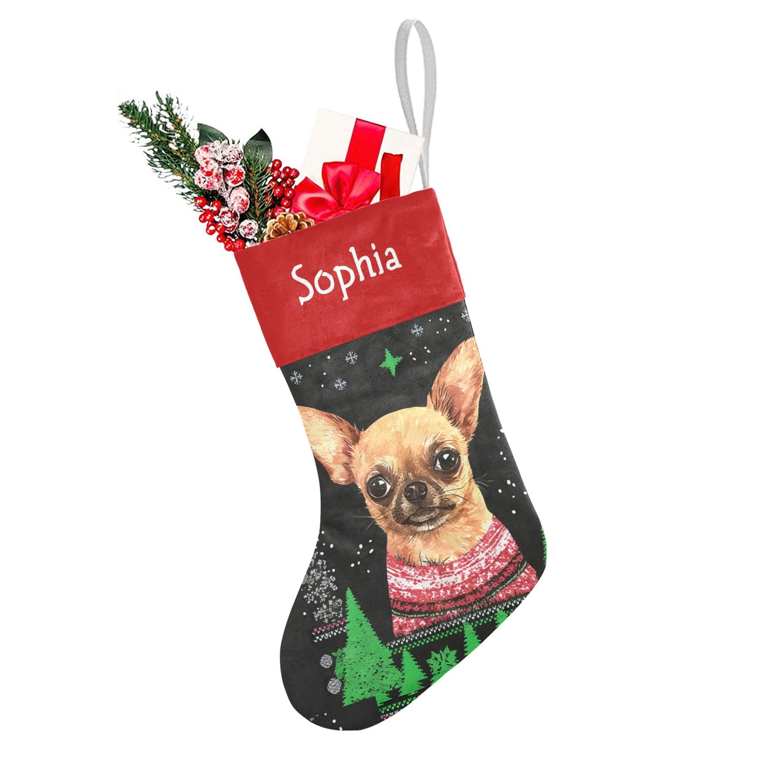 Chihuahua Christmas Dog Funny Christmas Stockings Custom Personalized Name Xmas Festive Gift Decor Family Party 17.52 x 7.87 Inc