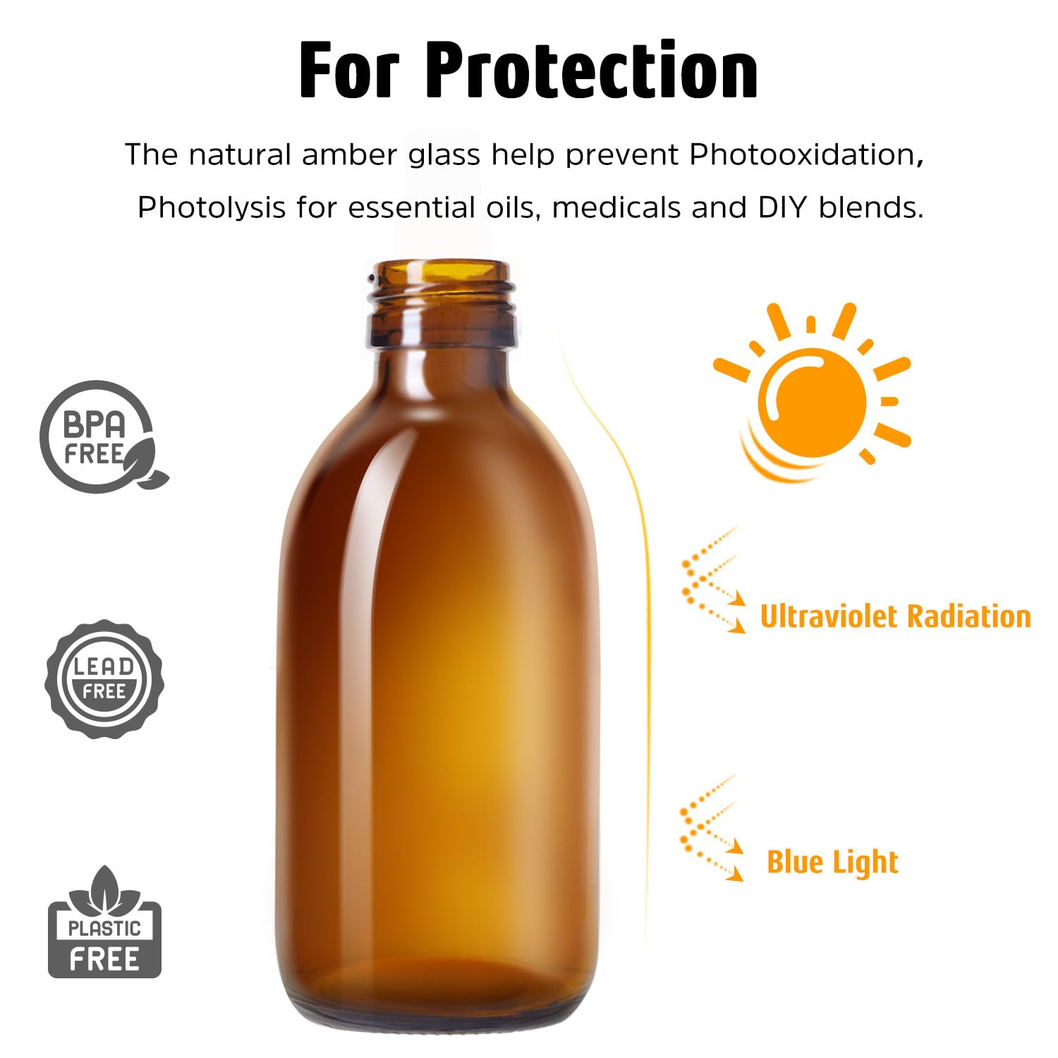 Tecohouse Amber Glass Spray Bottles 8.8 Oz, 2 Pack Empty Spray Bottle For Essential Oils, Small Glass Bottles For Cleaning Solut