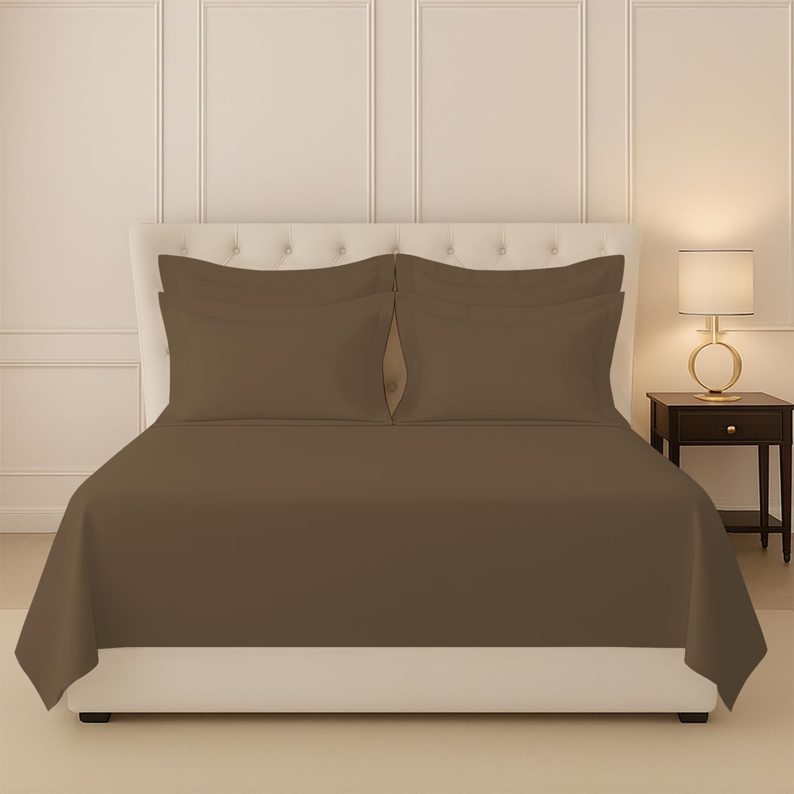Pizuna 100% Cotton Bedsheet Super King Size Woody Brown, 400 Thread Count Long Staple Combed Cotton Flat Bedsheets 108X108 Inche
