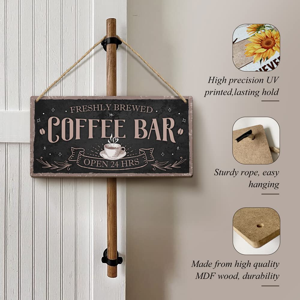 Heuhuww Freshly Brewed Coffee Bar Sign 6x12 Retro Plaques for Coffee Bar Corner Shop Kitchen Dining Room,Gifts for Friends-Brown