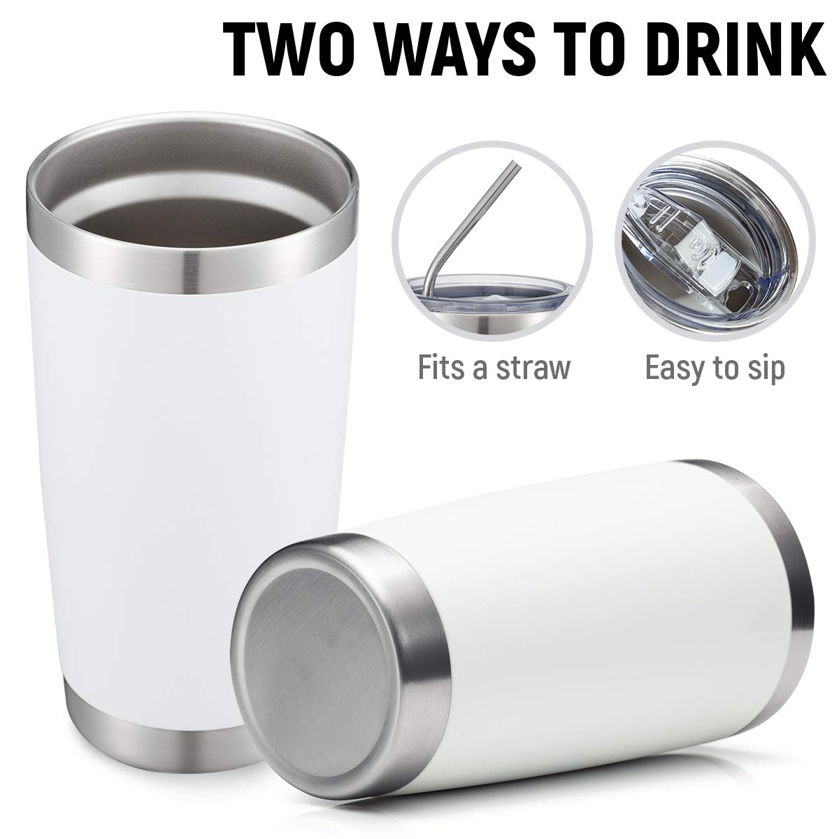 Comooo 20Oz White Tumbler Double Wall Vacuum Insulated Travel Mug Stainless Steel Coffee Mug With Lid And Straw Durable Powder C