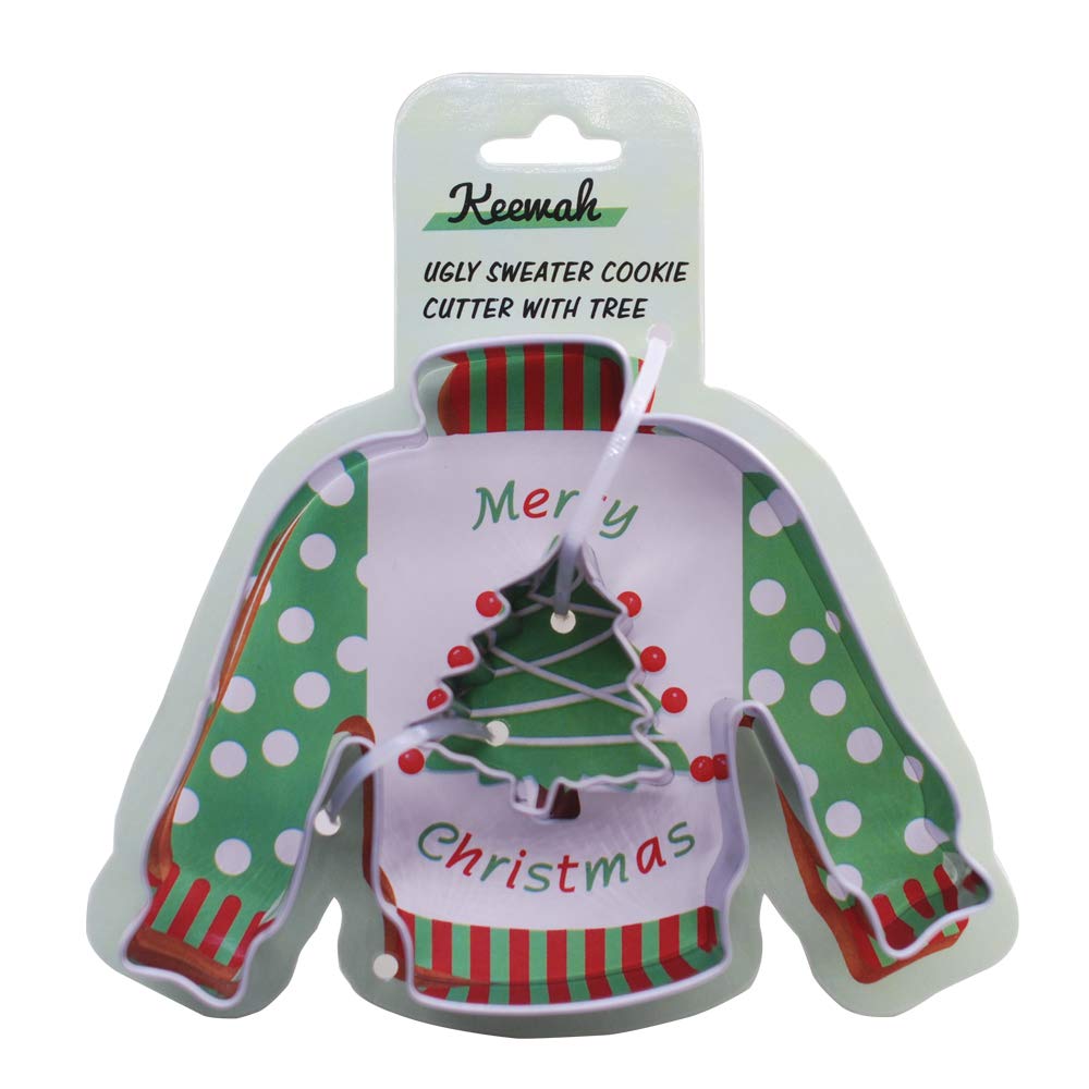 4 Inch Ugly Sweater Cookie Cutter With Mini Christmas Tree - 4    Sweater And 1.4    Tree - Stainless Steel