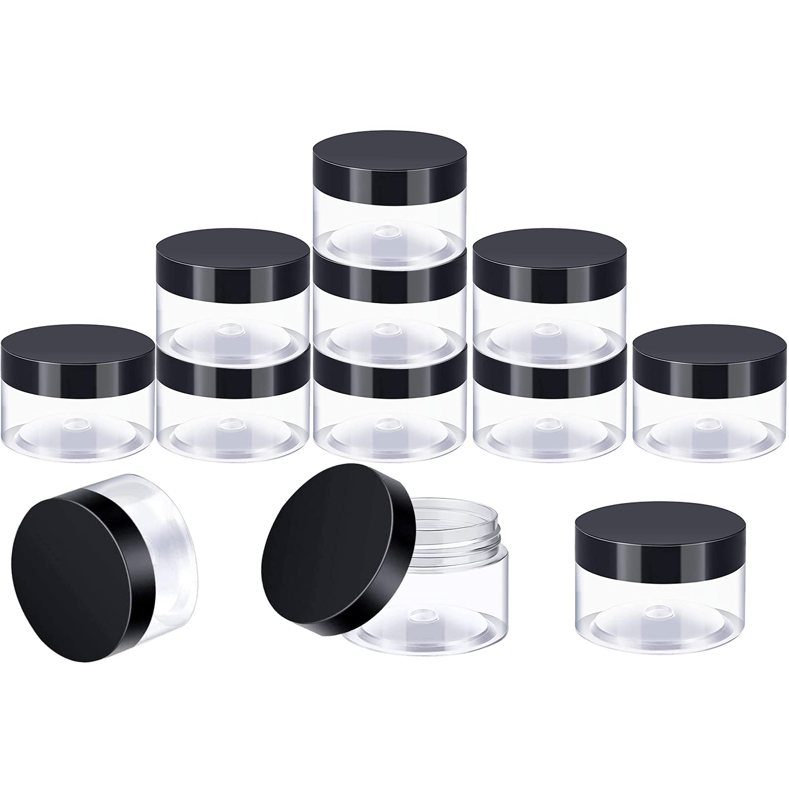 12 Pack Small Plastic Containers With Lids Clear Plastic Favor Storage Jars Wide Mouth For Beauty Products (1 Ounce, Black)