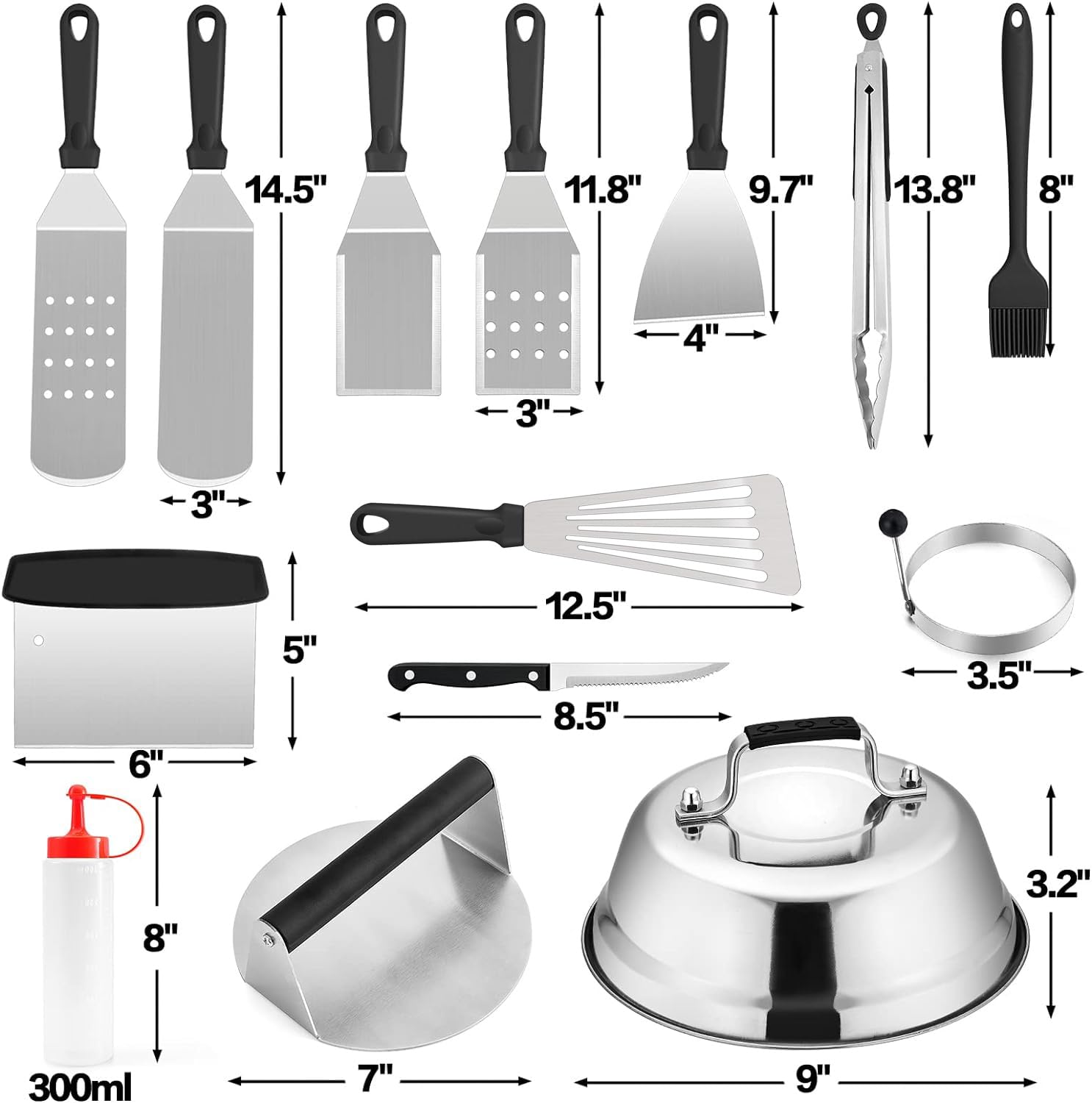 Griddle Accessories Kit Of 20, Hasteel Heavy Duty Metal Spatula Set, Stainless Steel Teppanyaki Tools For Flat Top, Barbecue Gri