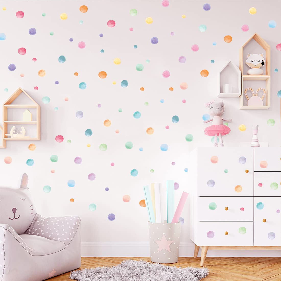 123 Pcs Pastel Polka Dots Wall Stickers, Colorful Round Wall Decal, Peel And Stick Rainbow Wall Stickers, Multicolor Circle Wind