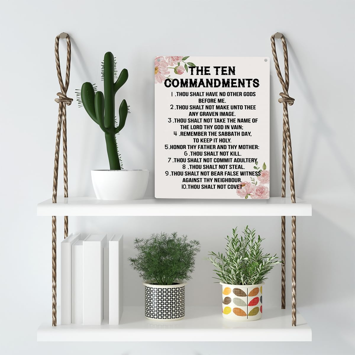 YCYD Ten Commandments Decor,10 Commandments Desk Decor Poster, Christian Bible Verse Decor Religious Home Decor Rustic Wooden Bo