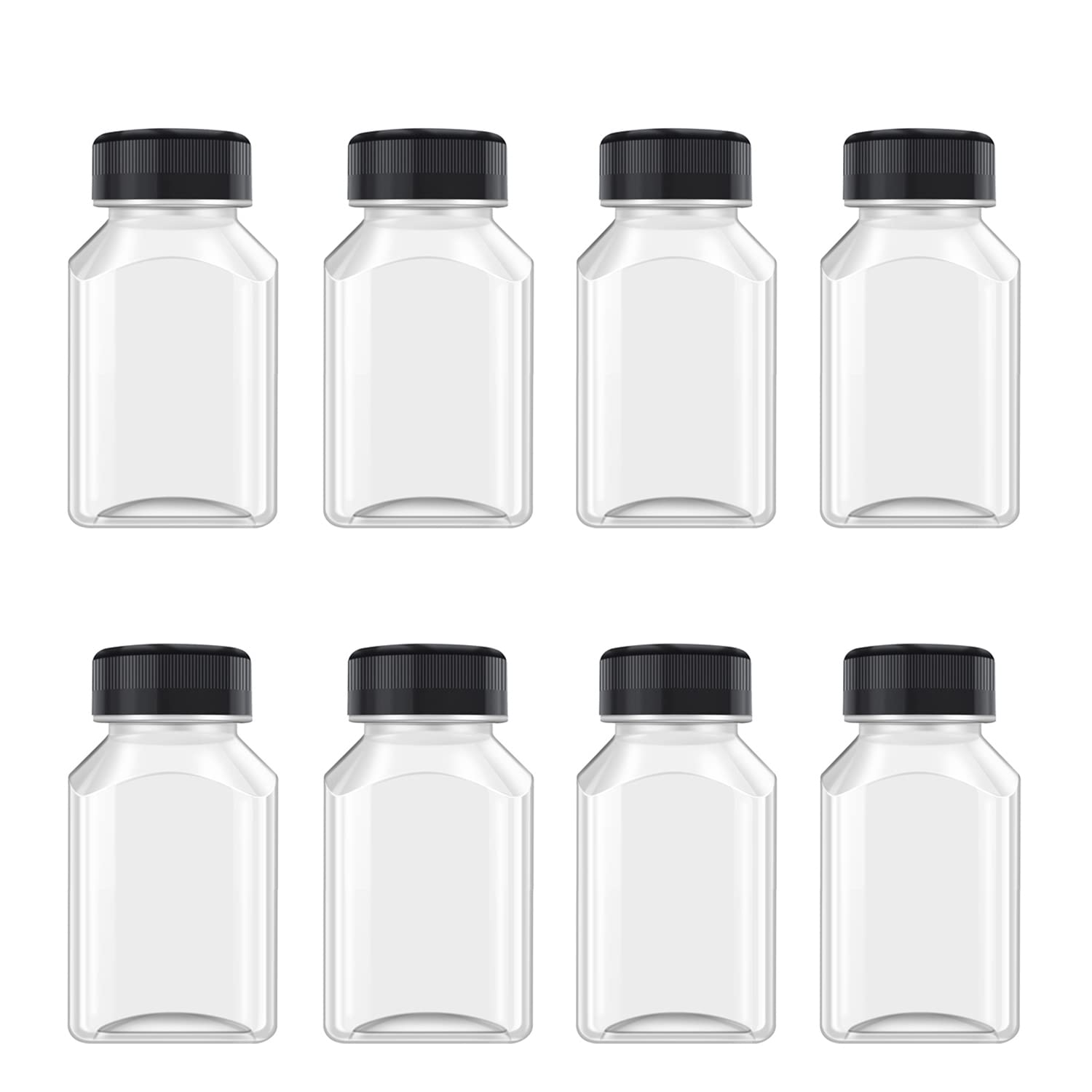 XYSMZM 8 Pcs 4 Oz Juice Bottles Plastic Ginger Shot Bottles, Leak Proof, Beverage Containers for Juice, Smoothie, Milk, Black Li
