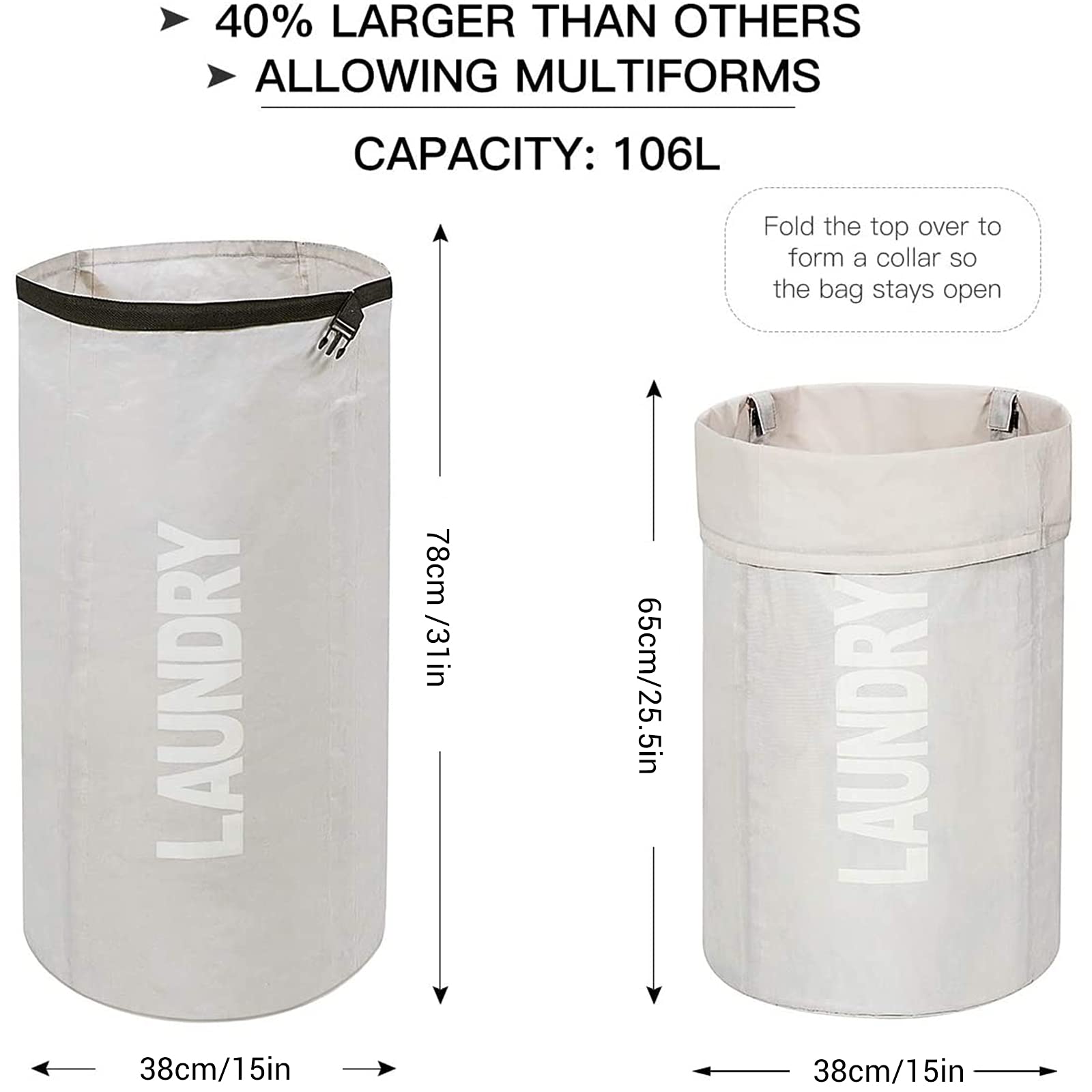 Wowlive Extra Large Foldable Laundry Bag Durable Laundry Basket Collapsible Laundry Hamper Backpack Laundry Liner Dirty Clothes