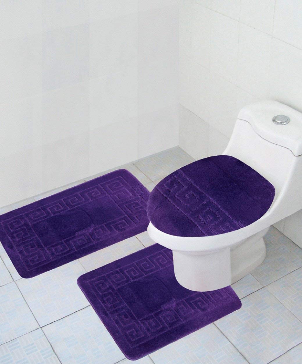 Wpm World Products Mart Bathroom Rugs Sets 3 Piece Bath Pattern Rug Set (20''X32'')/Large Contour Mats (20''X20'') With Lid Cove