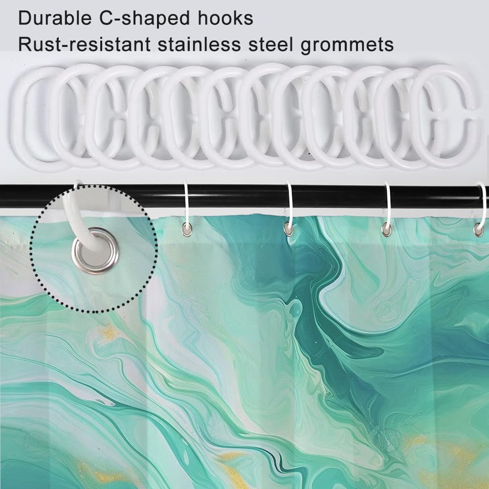 Ruelvth Stall Shower Curtain, Turquoise Marble Small Bathroom Curtain Abstract Modern Ink Texture Narrow Rv Shower Curtain Set W