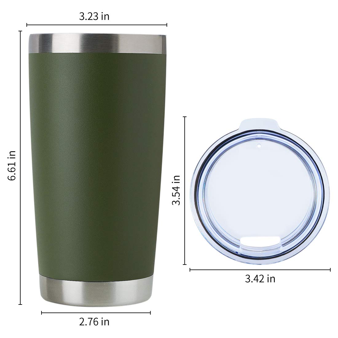 Domicare 20Oz Stainless Steel Tumbler Bulk With Lid, Double Wall Vacuum Insulated Travel Mug, Powder Coated Coffee Cup, Army Gre