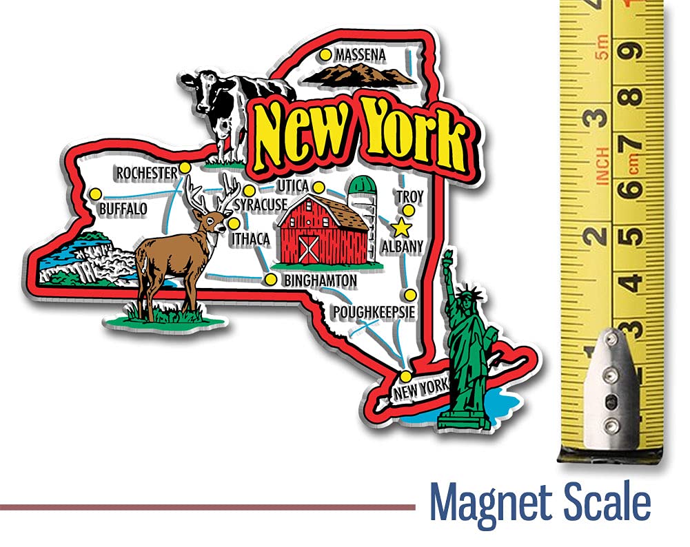 New York Jumbo State Magnet By Classic Magnets, 4.5'' X 3.5'', Collectible Souvenirs Made In The Usa