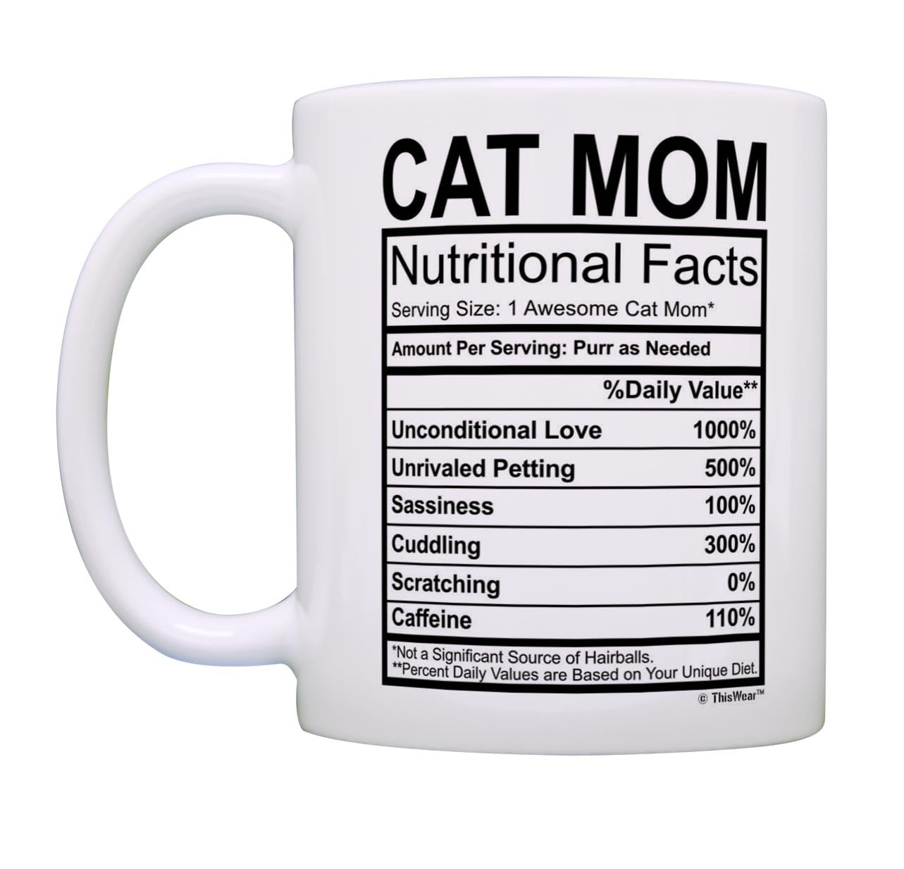 ThisWear Cat Gifts Cat Mom Dad Nutrition Facts Mug Set Pet Parents 2 Pack 11oz Ceramic Coffee Mug Set