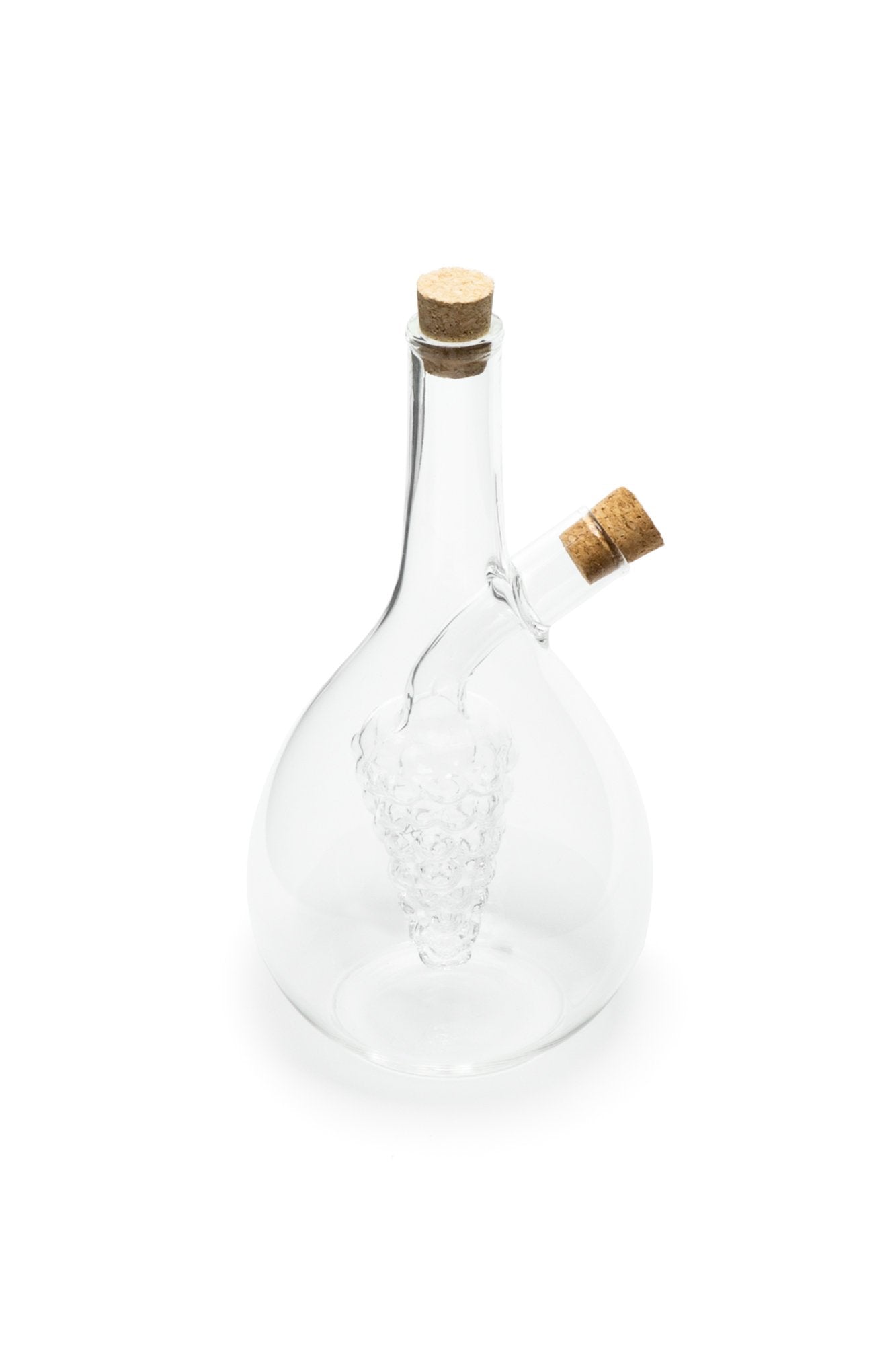 Fox Run Grape Motif Oil And Vinegar Cruet Dispenser Bottle, Clear Borosilicate Glass, Grapes