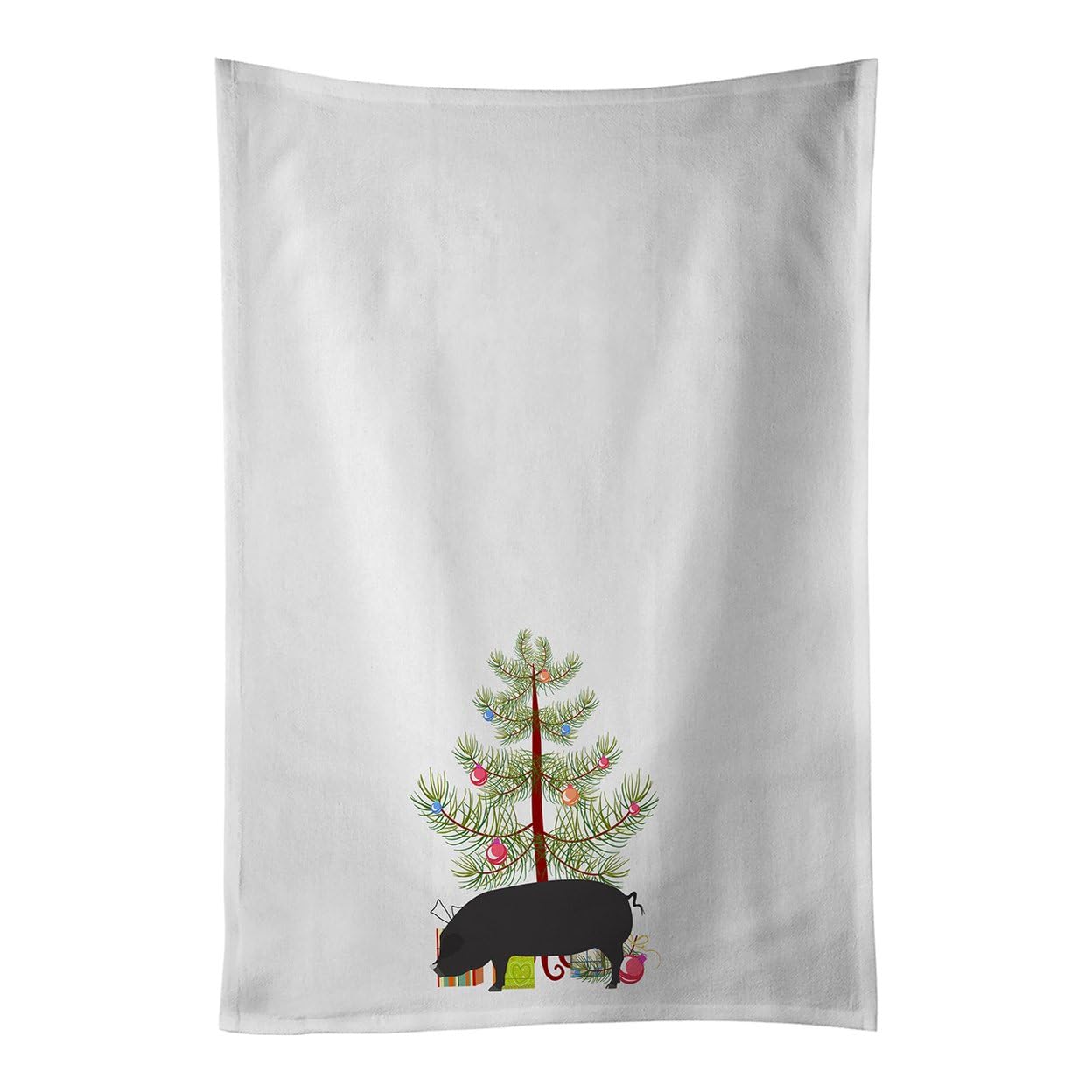 Devon Large Black Pig Christmas White Kitchen Towel Set of 2