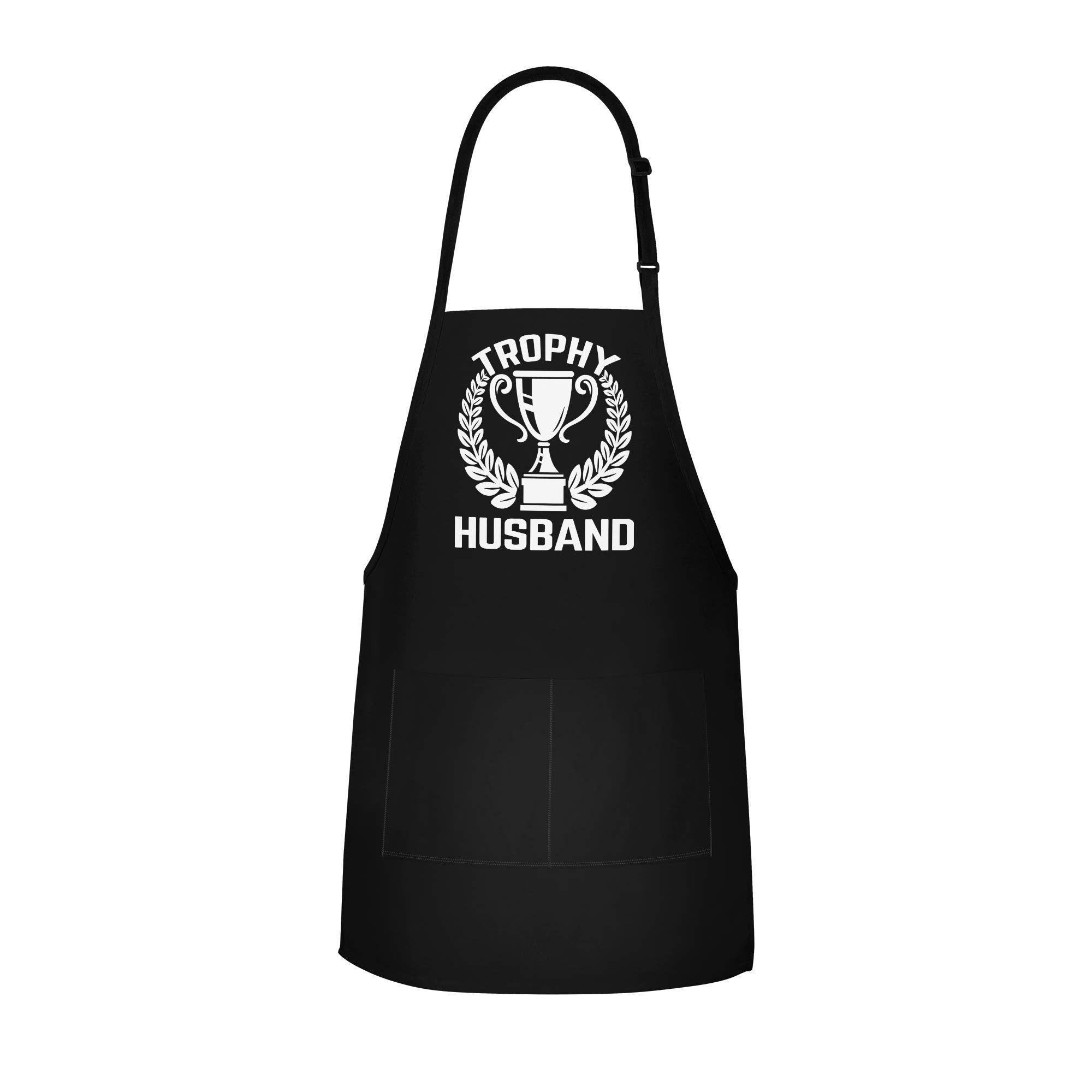 Funny Apron For Dad - Trophy Husband - Adjustable Poly/Cotton Bbq Grill Apron With Pockets - Apron For Grilling Cooking Gardenin
