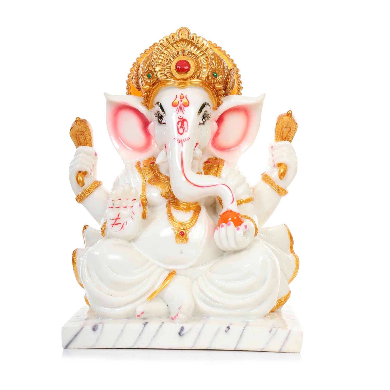 Rama Collections 13 Handicraft Marble Dust Ganesha Idol, Ganpati, Vinayak, White & Golden Color Ganesh Ji Ki Murti Statue/Idol F