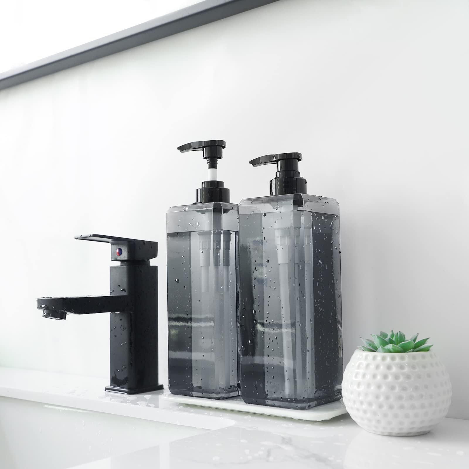 Suream 33.8Oz Refillable Shampoo Bottles For Shower, 3Packs 1000Ml Large Empty Pump Dispenser With 4Pcs Lables For Shampoo, Body