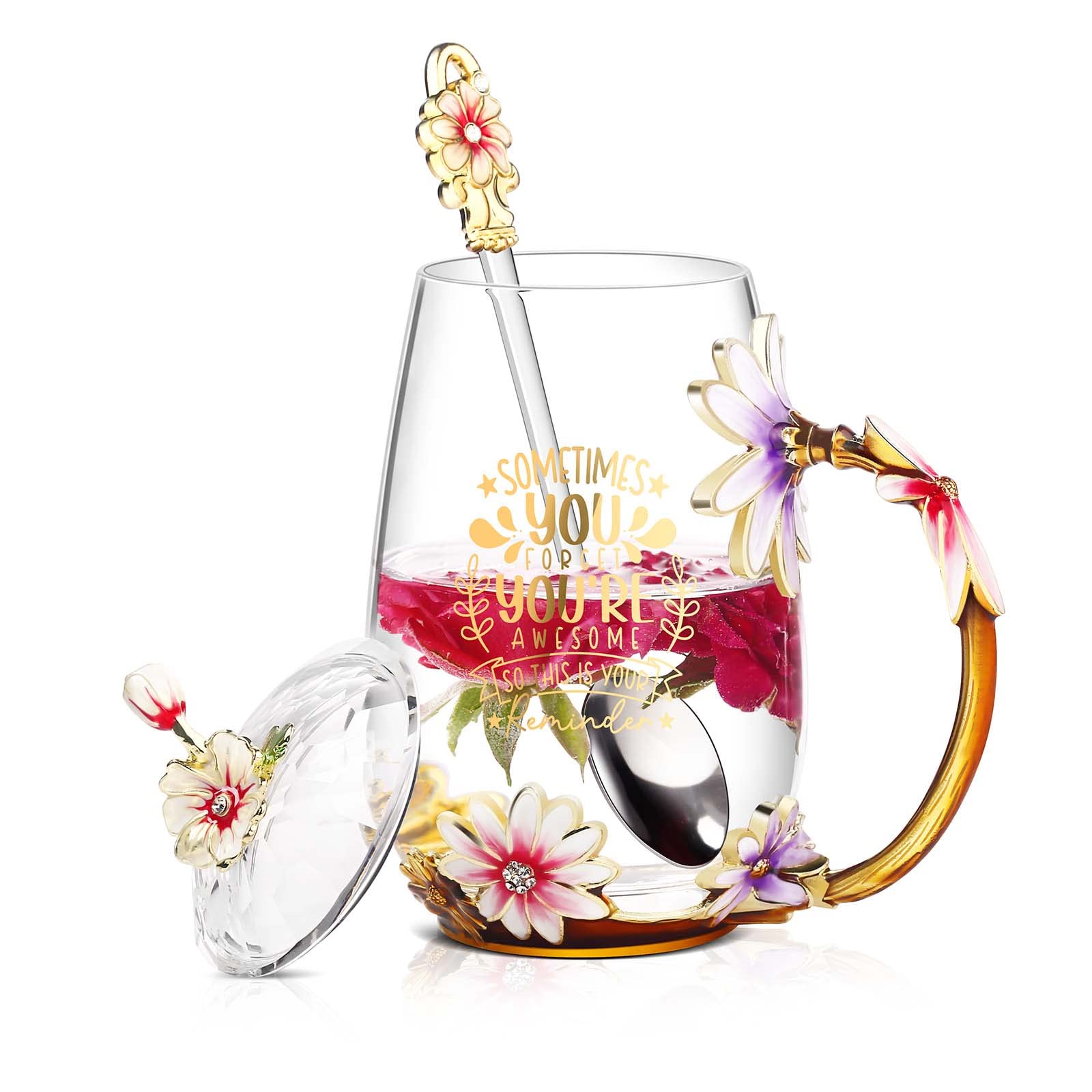 Luka Tech Gifts for Wife, I Love You Wife Gift From Husband, Flower Glass Tea Cup Coffee Mug,elegant Valentines Day Gifts For He