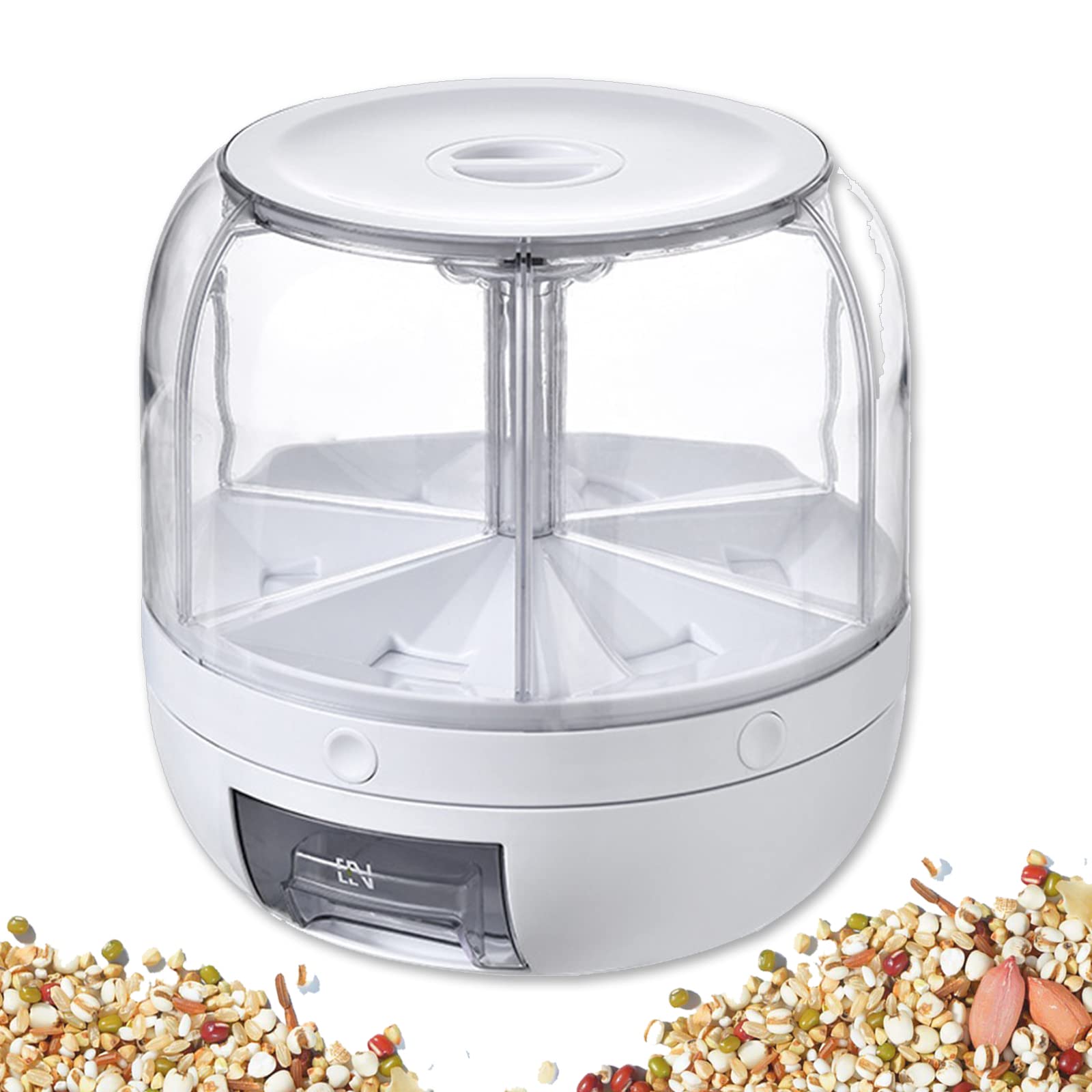 Delavala 6Grid 22Lbs Rotary Grain Dispenser, One Click Output Round Rice Container, Food Storage Container, Kitchen Organizatio