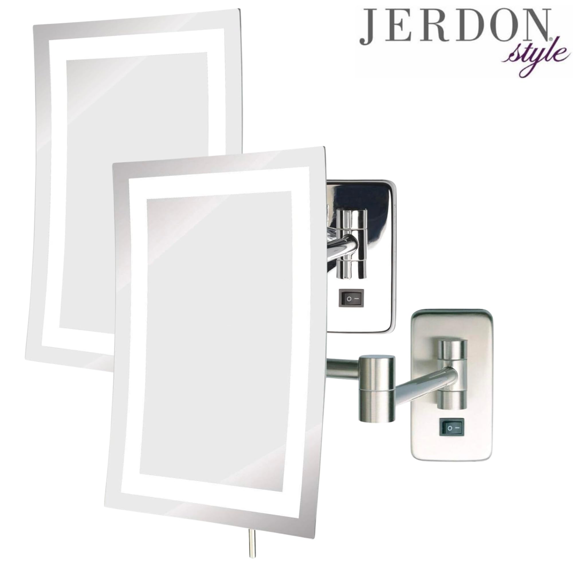 Jerdon Rectangular 6.5-Inch X 9-Inch Wall Mount Mirror - Makeup Mirror With 5X Magnification And 15.5-Inch Wall Extension - Nick