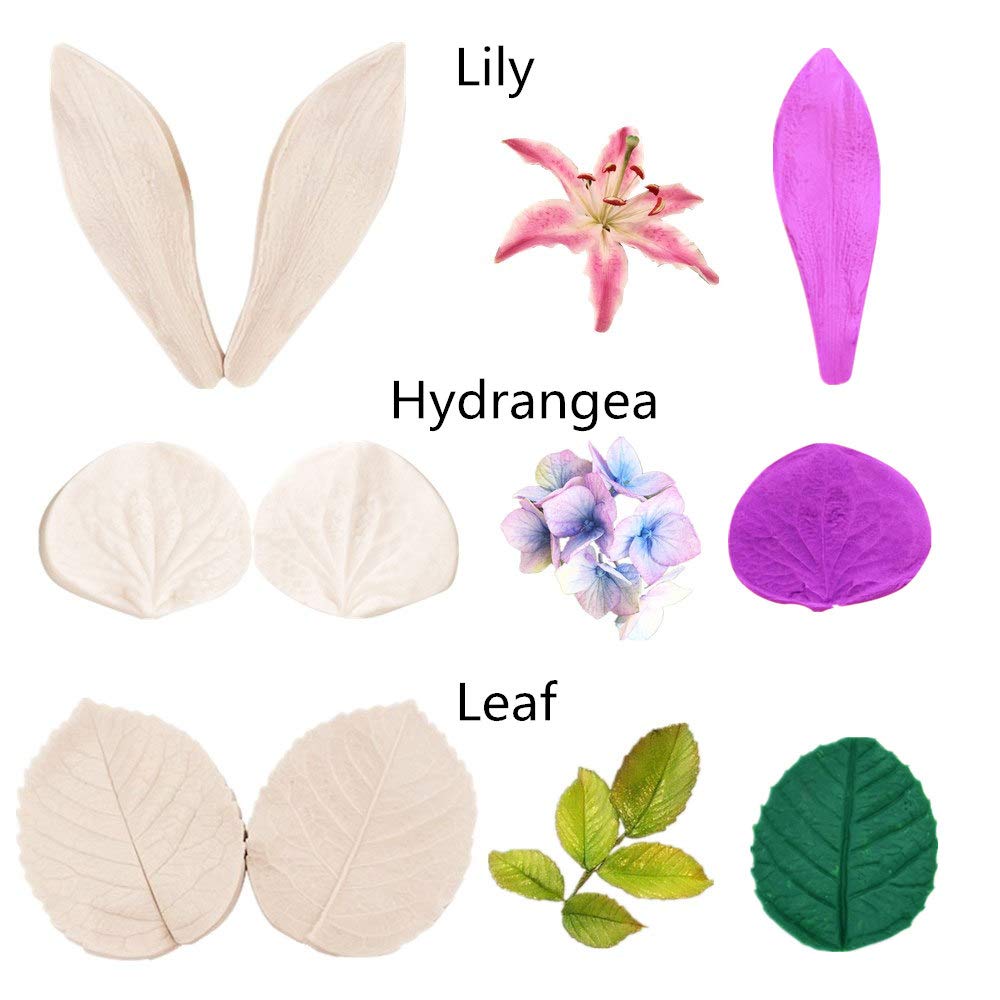 12Set Gumpaste Flower Silicone Veining Mold-Fondant Flower Veining Mold,Gum Paste Flower Tools,Sugar Paste Flower Cake Decoratin