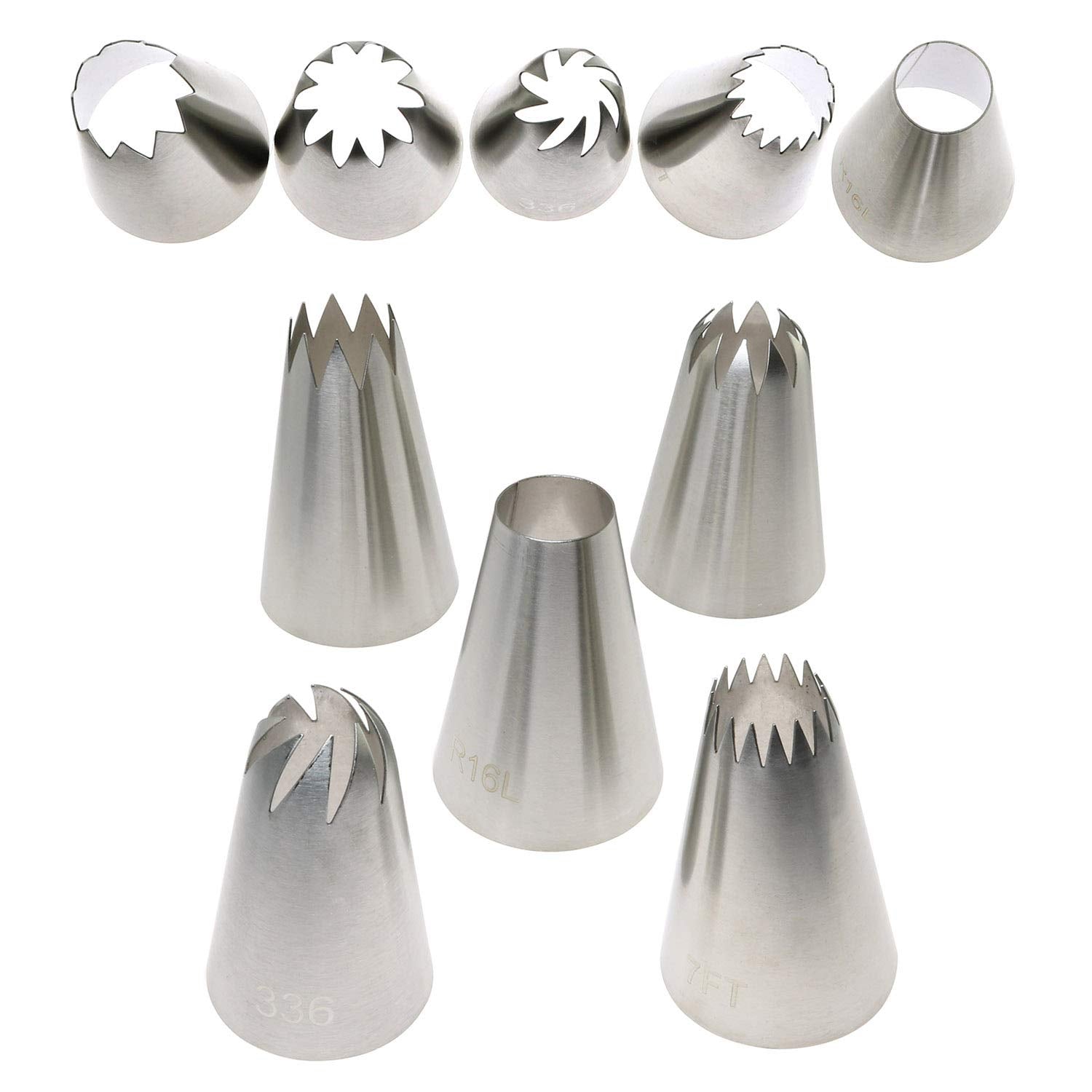 Longdex Icing Piping Tip Nozzle 6Pcs 304 Stainless Steel Extra-Large Nozzle Tool Tips Set For Box Cake Cupcake Sugarcraft Decora
