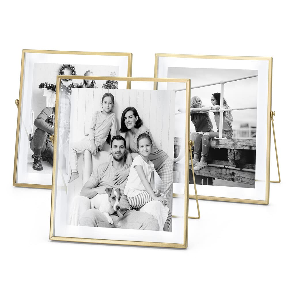 AceList Picture Frame Set of 3 for 8x10 Picture - Gold Metal Floating Photo Frame with Glass Cover - 10x12 Frame Gold Picture Fr