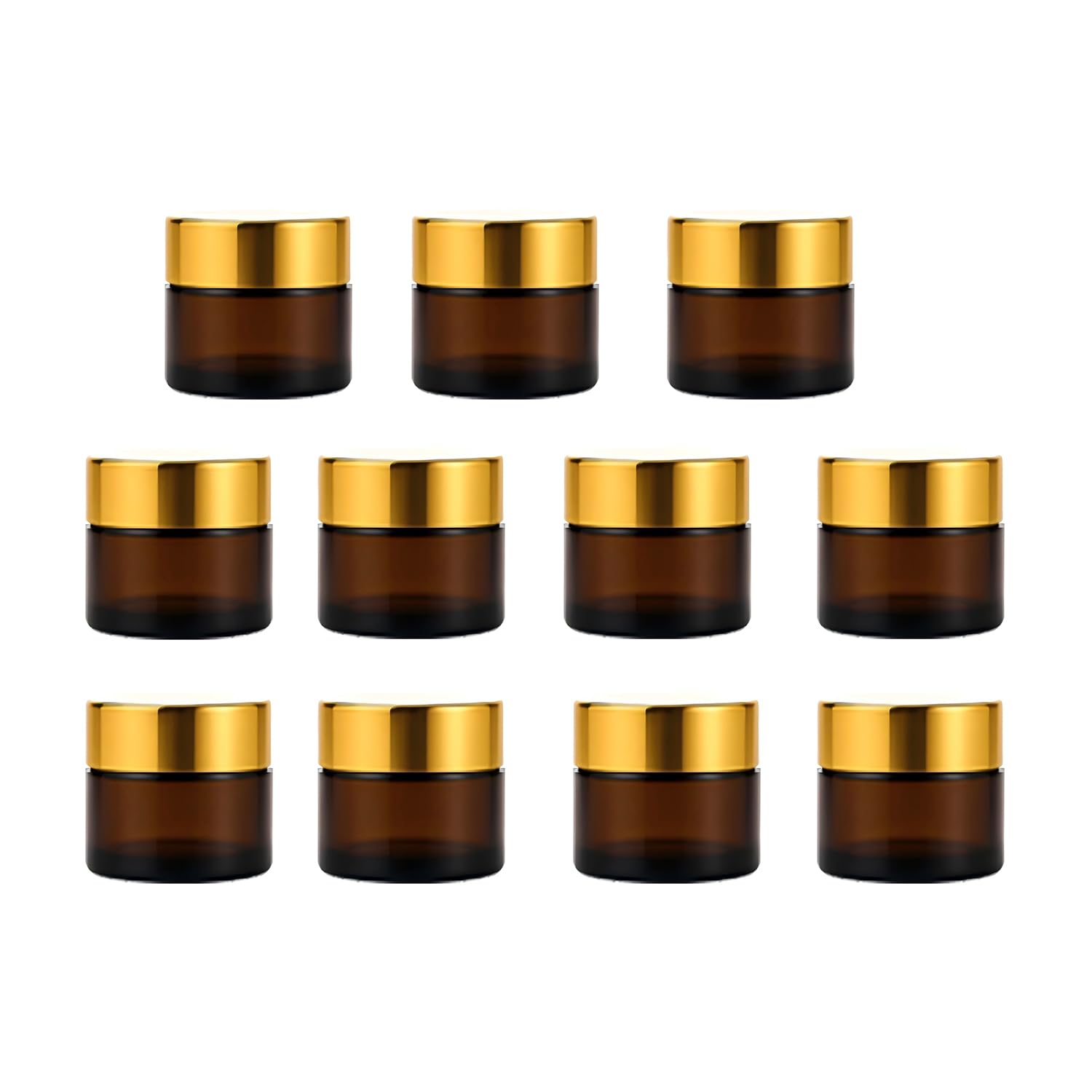 10Packs 10ml/0.33Oz Amber Glass Cream Jars with Gold Lids Refillable Small Cosmetic Containers Travel Size Empty Jars for Face E