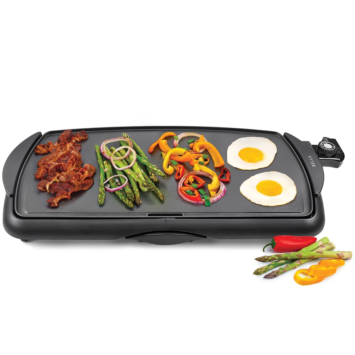 Bella Electric Griddle & Flat Grill With Nonstick Large Cooking Surface And Removable Probe For Eggs, Tortillas, Pancake And Mor