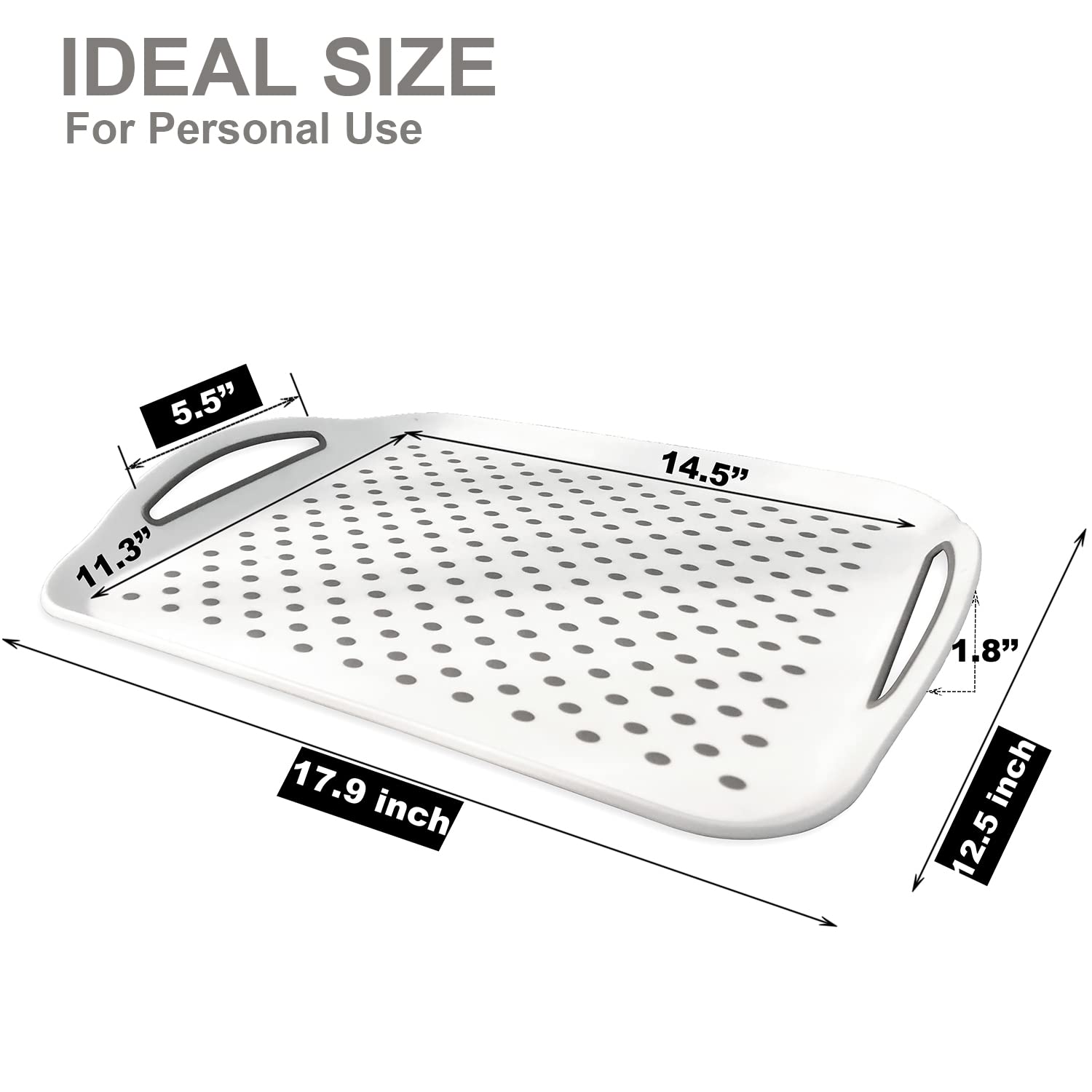 Large Non Slip Serving Tray With Handles, Silicone Gripping Nubs Food Trays For Eating, Dishwasher Safe Lap Trays For Dinner Sna