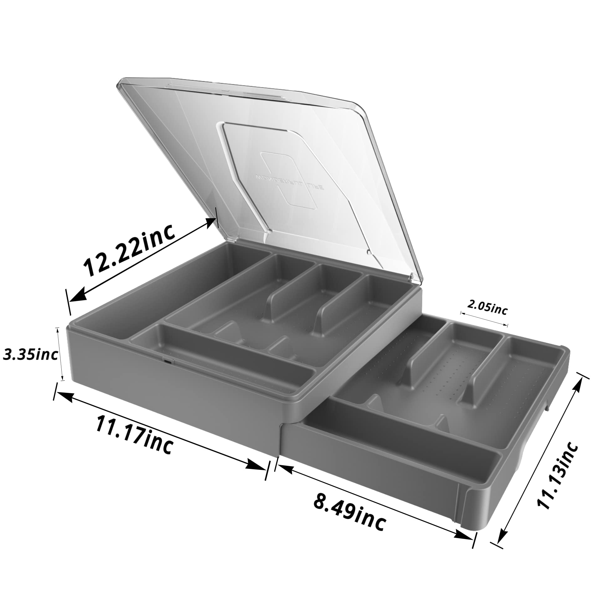 Kurberson Double Layer Silverware Organizer With Lid, Utensil Holder With Cover, Flatware Cutlery Storage Oranizer, Gray