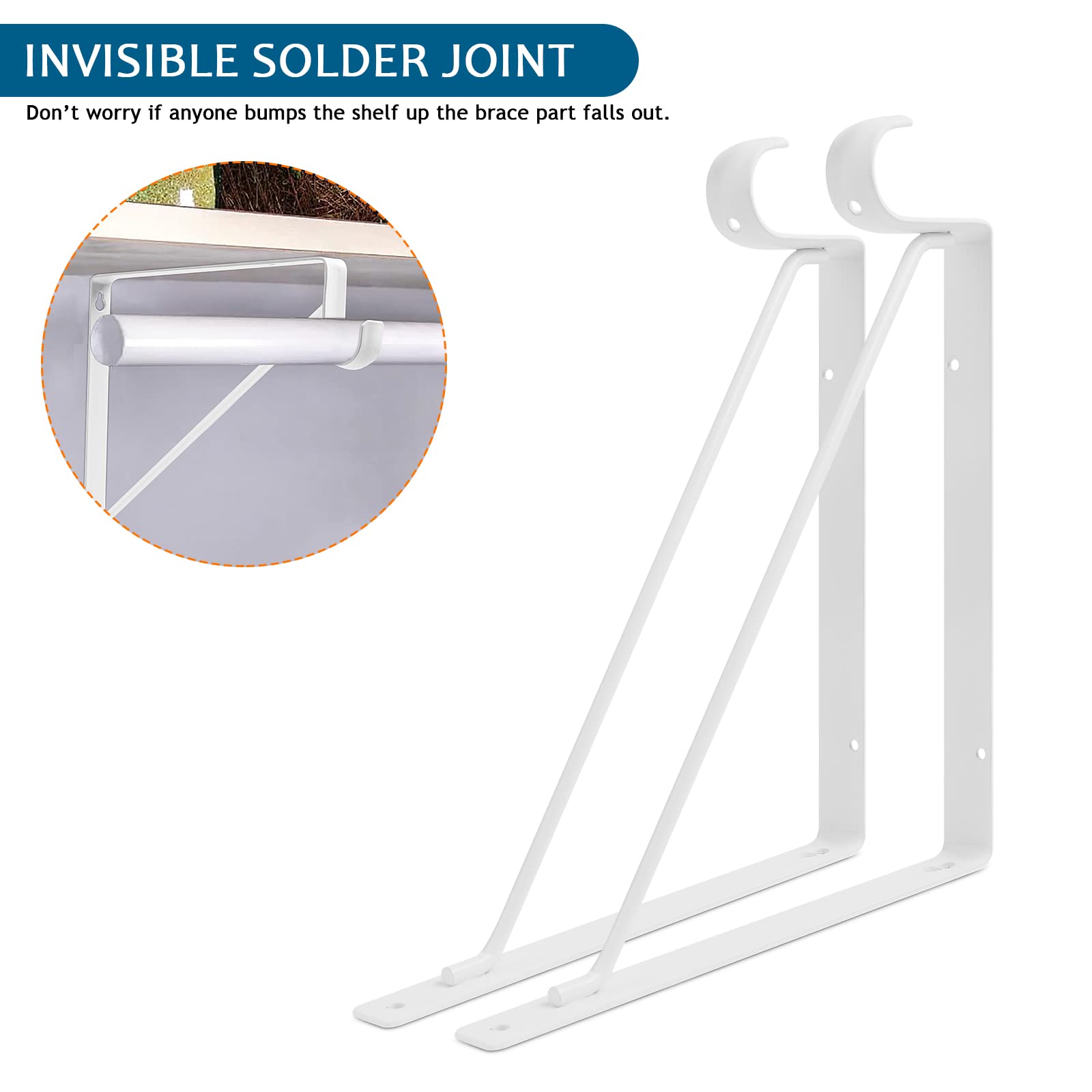 4Pcs Heavy Duty Wall Closet Rod Brackets 11 X 11 Inch, 1-3/8Inch Diameter Shelf And Rod Bracket Holder For Home And Closet Decor