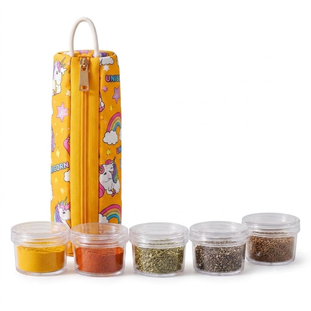 Spice Container Set With Zipper Pouch, 5 Clear Round Storage Containers For Spices, Herbs, Seasoning Powder, Seeds & Dry Ingredi
