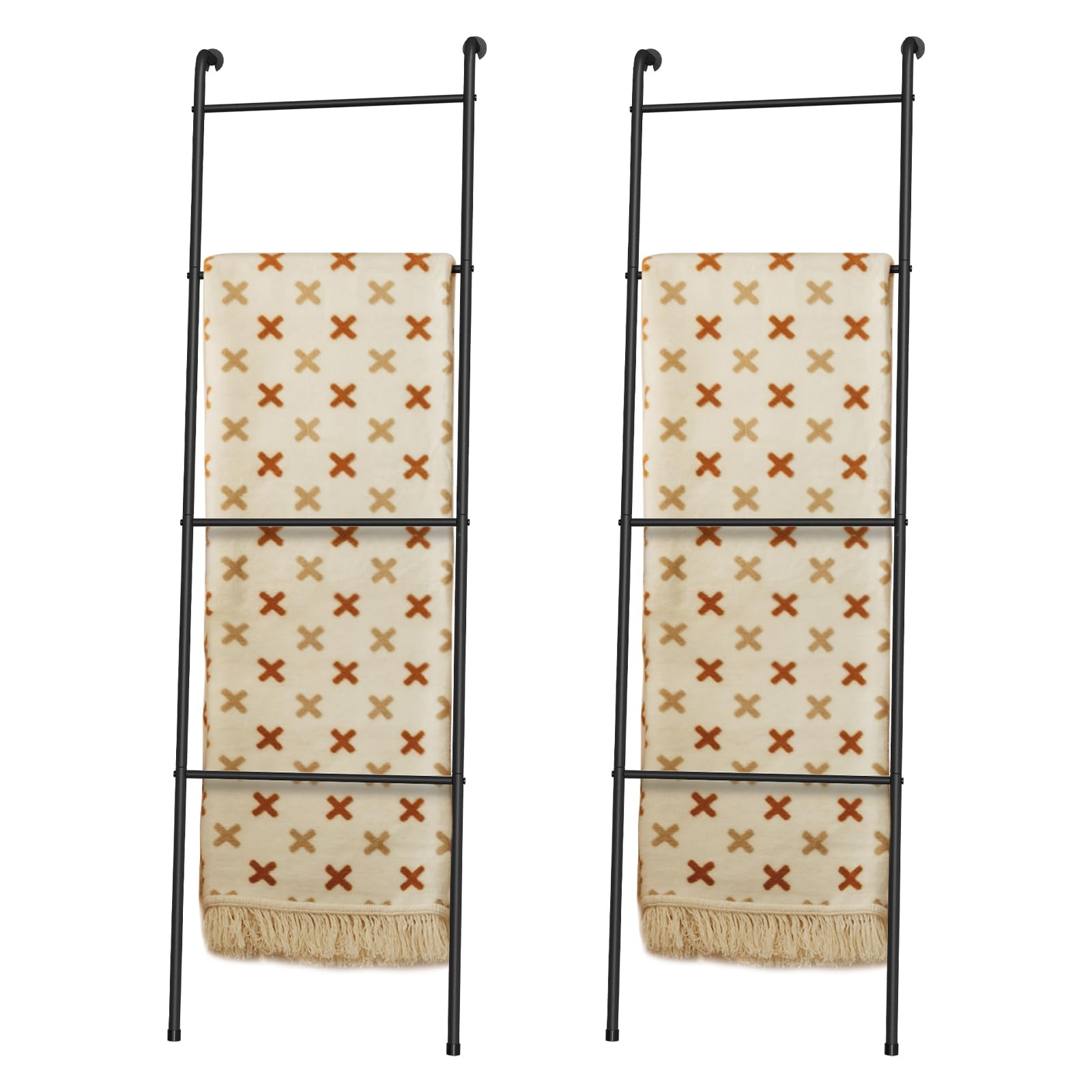 2 Pack Blanket Ladder Outdoor Towel Rack for Pool, Decorative Metal Holder for The Living Room Bathroom, Black
