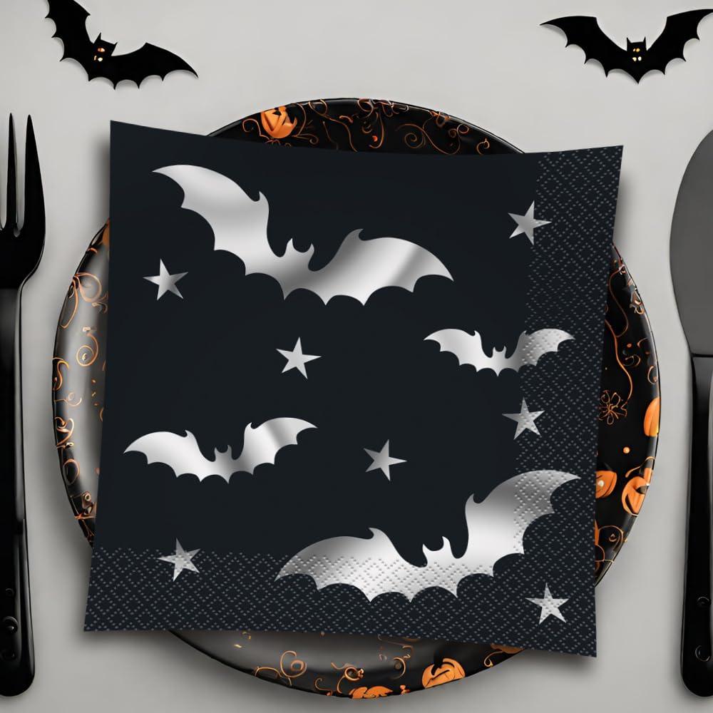 Silver Bats Halloween Luncheon Napkins - 20 Count - Spooky & Stylish Party Decor, Perfect For Festive Halloween Gatherings