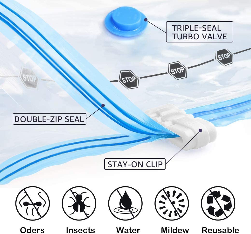 BoxLegend Vacuum Storage Bags 10 Combo Vacuum Pack Bags Space Saving Double Zipper Seal & Leak Valve Reusable for Clothes Pillow