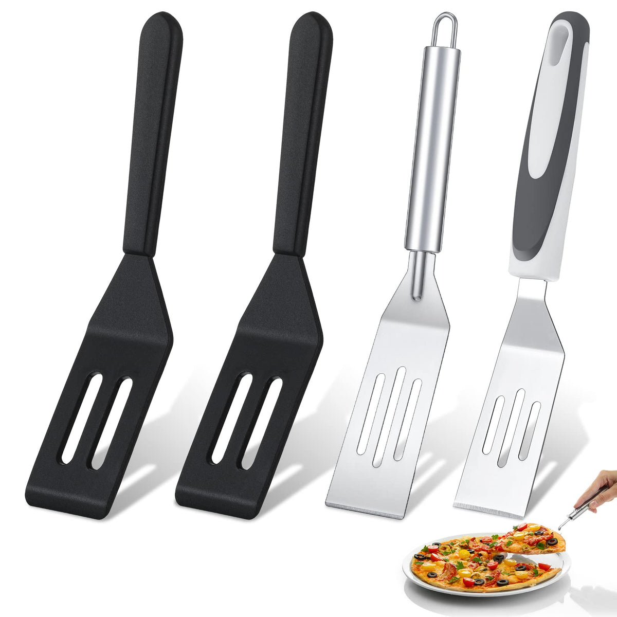 4 Pieces Mini Brownies Serving Spatula Stainless Steel And Silicone Spatula Nonstick Serve Turner Cookie Spatula Slotted Spatula
