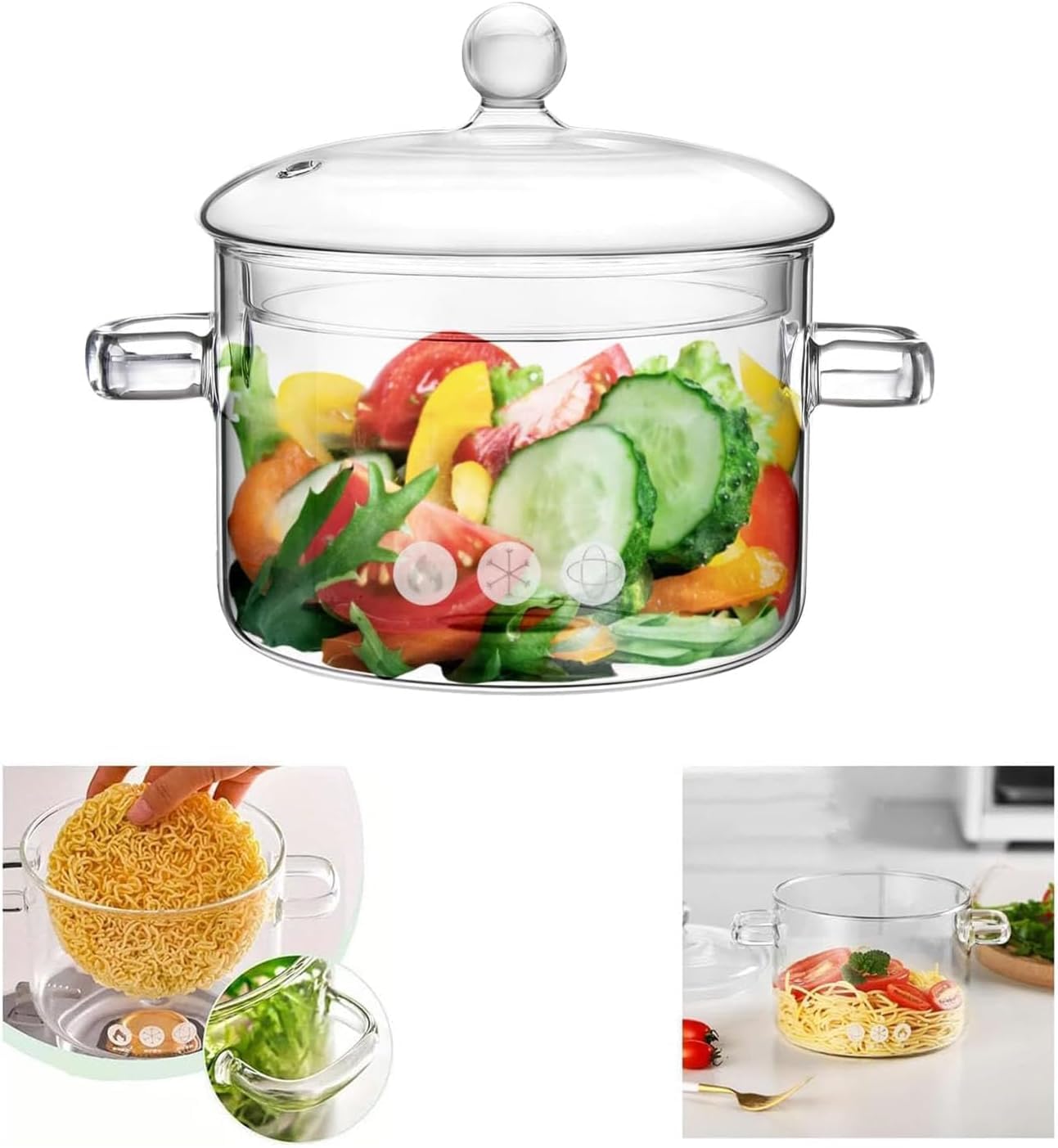 1.6L/57Fl Oz Glass Saucepan with Lid, Stovetop Simmer Pot