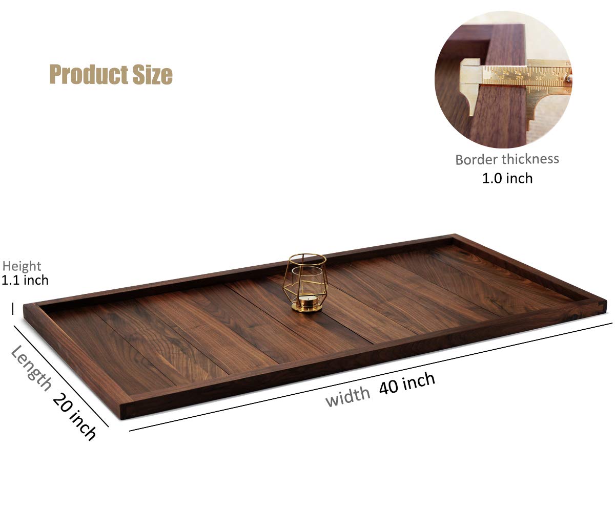 Magigo 40 X 20 Inches Extra Large Extra Long Rectangle Black Walnut Wood Ottoman Tray, Serve Tea, Coffee Classic Wooden Decorati